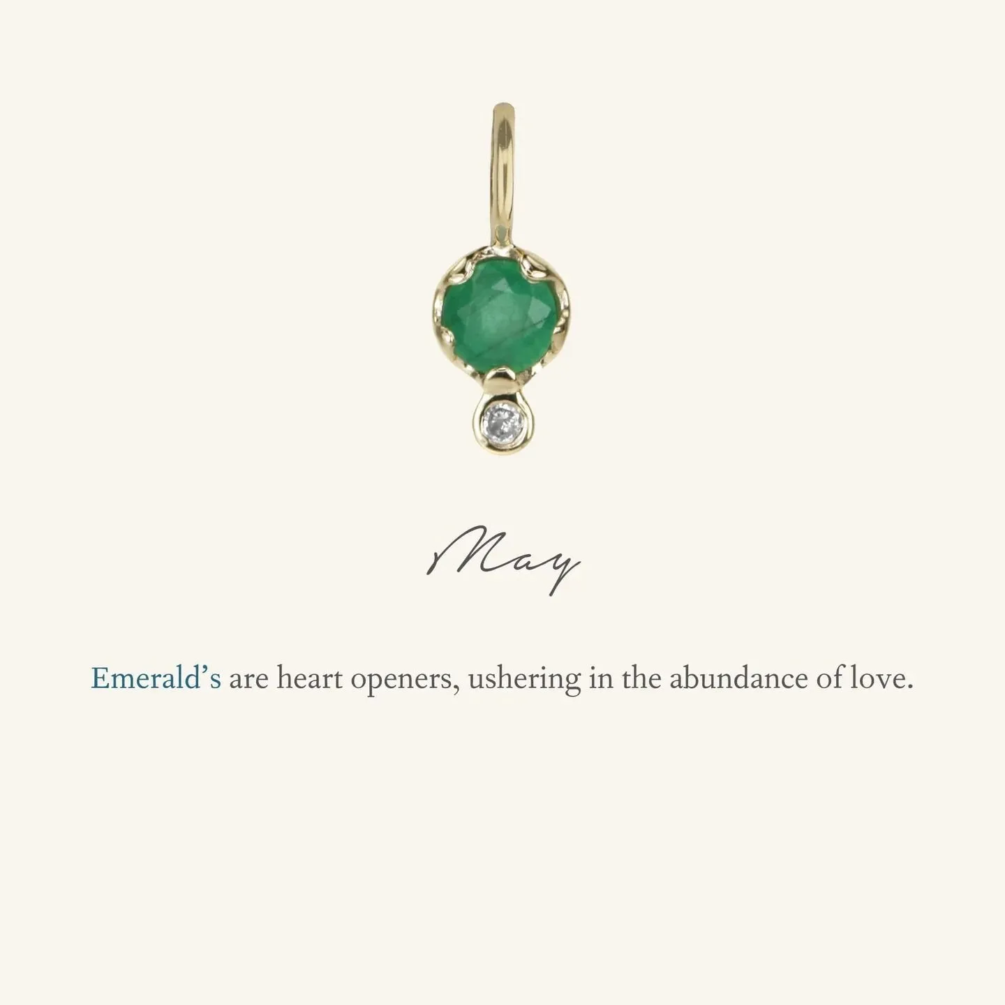 10K Gold Emerald Birthstone Charm with Diamond Drop