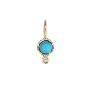 10K Gold Turquoise Birthstone Charm with Diamond Drop