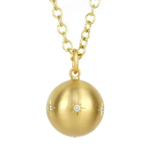 20K Gold 16mm Ball Pendant with Star-Set Diamonds