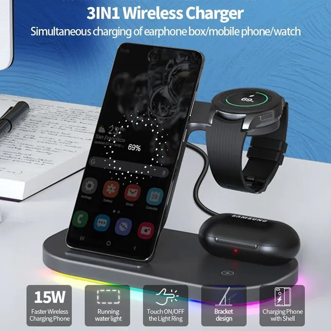 3 in 1 Wireless Charging Stand for Samsung Android Devices