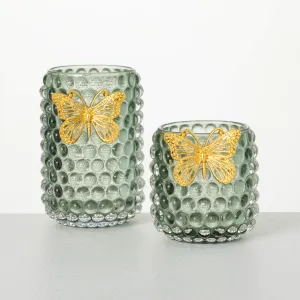 3.5" Glass Butterfly Votive Holders - Set of 2, Multicolor