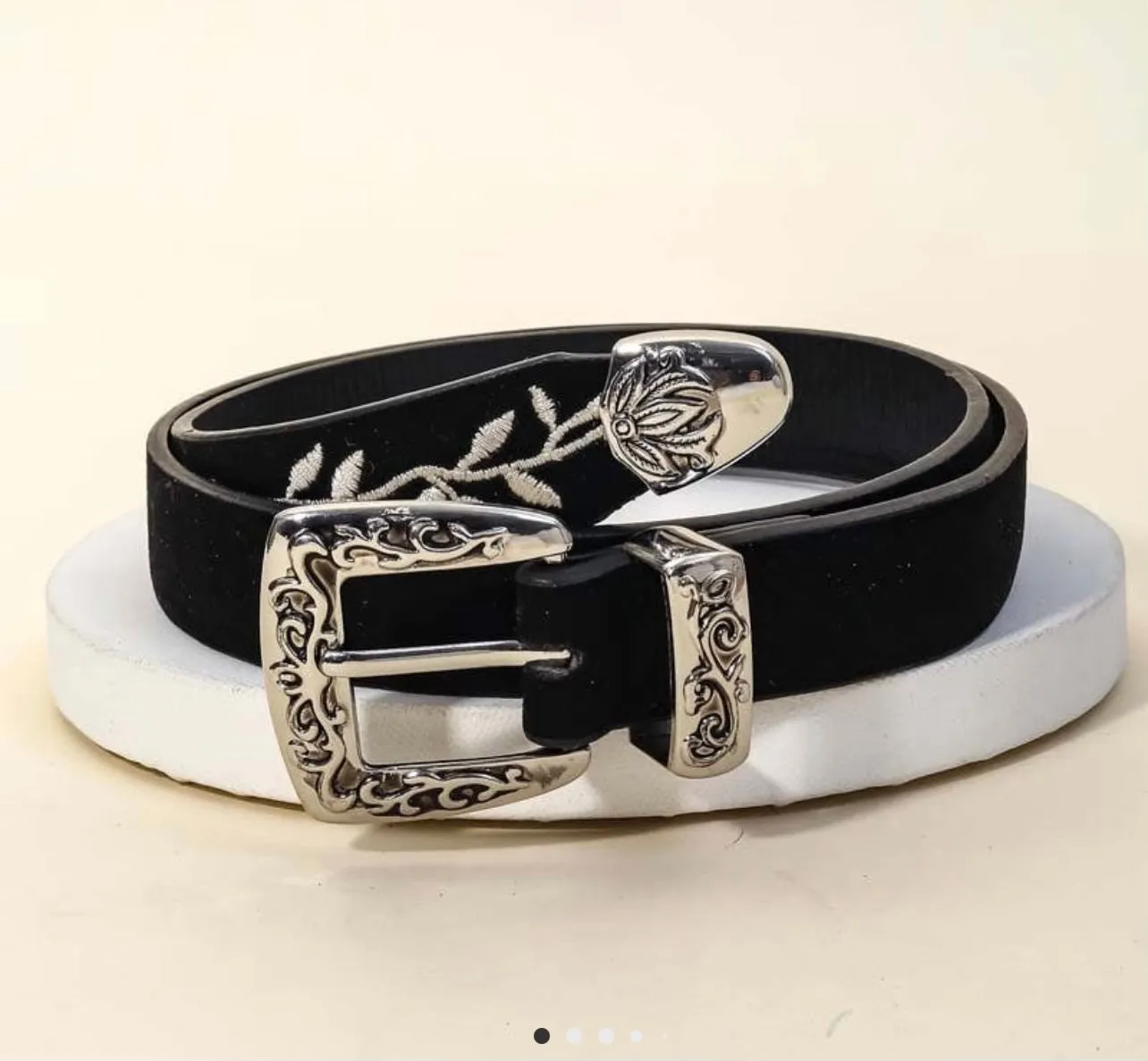 Accessories-Vine Embroidered Faux Leather Belt