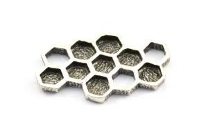 Antique Silver Honeycomb Pendant, 1 Antique Silver Plated Brass Honeycomb Pendant, Charms, Findings (35x21x2.4mm) U120 H0369