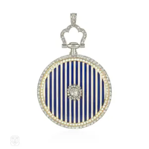 Cartier antique enamel and diamond pendant watch