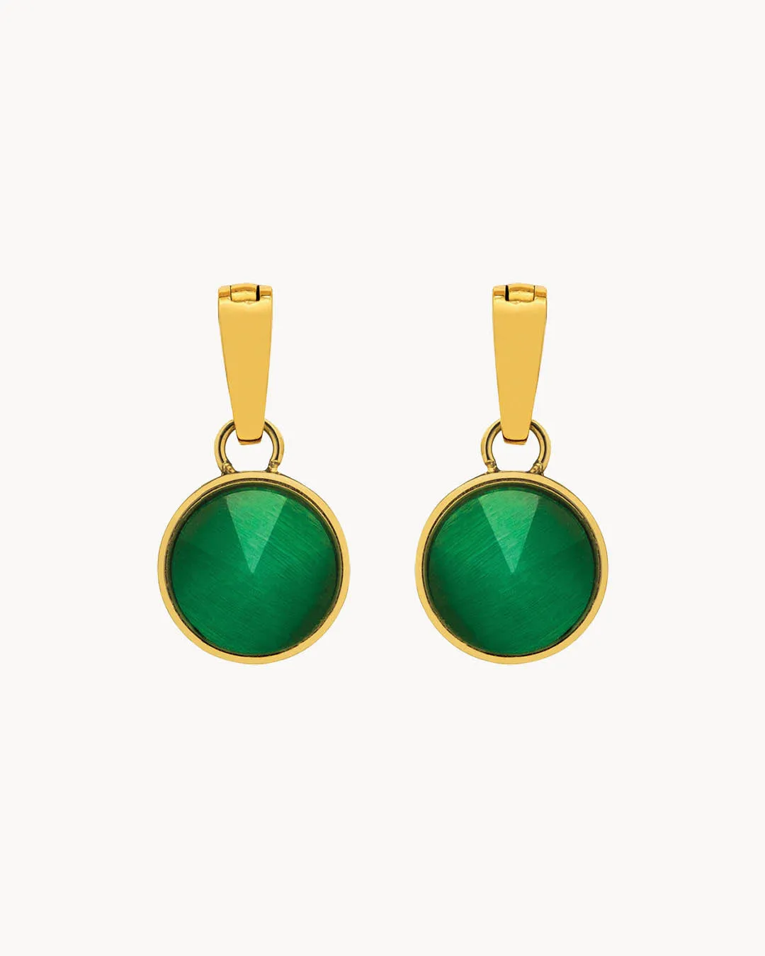 Confidence Stone Emerald Cateye Ħabbata Earring Pendants, Gold