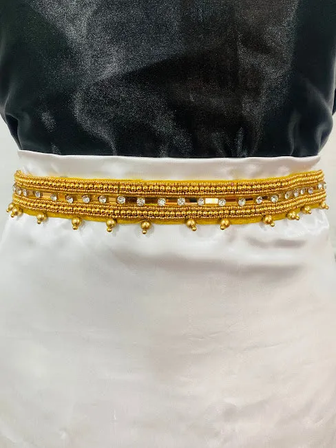 Fabulous Golden Color Saree Belt With Stones And Beads Work