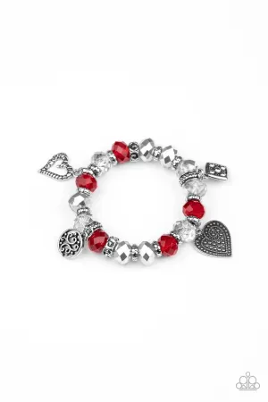 Fabulously Flirty Red and Silver Heart Bracelet - Paparazzi Accessories