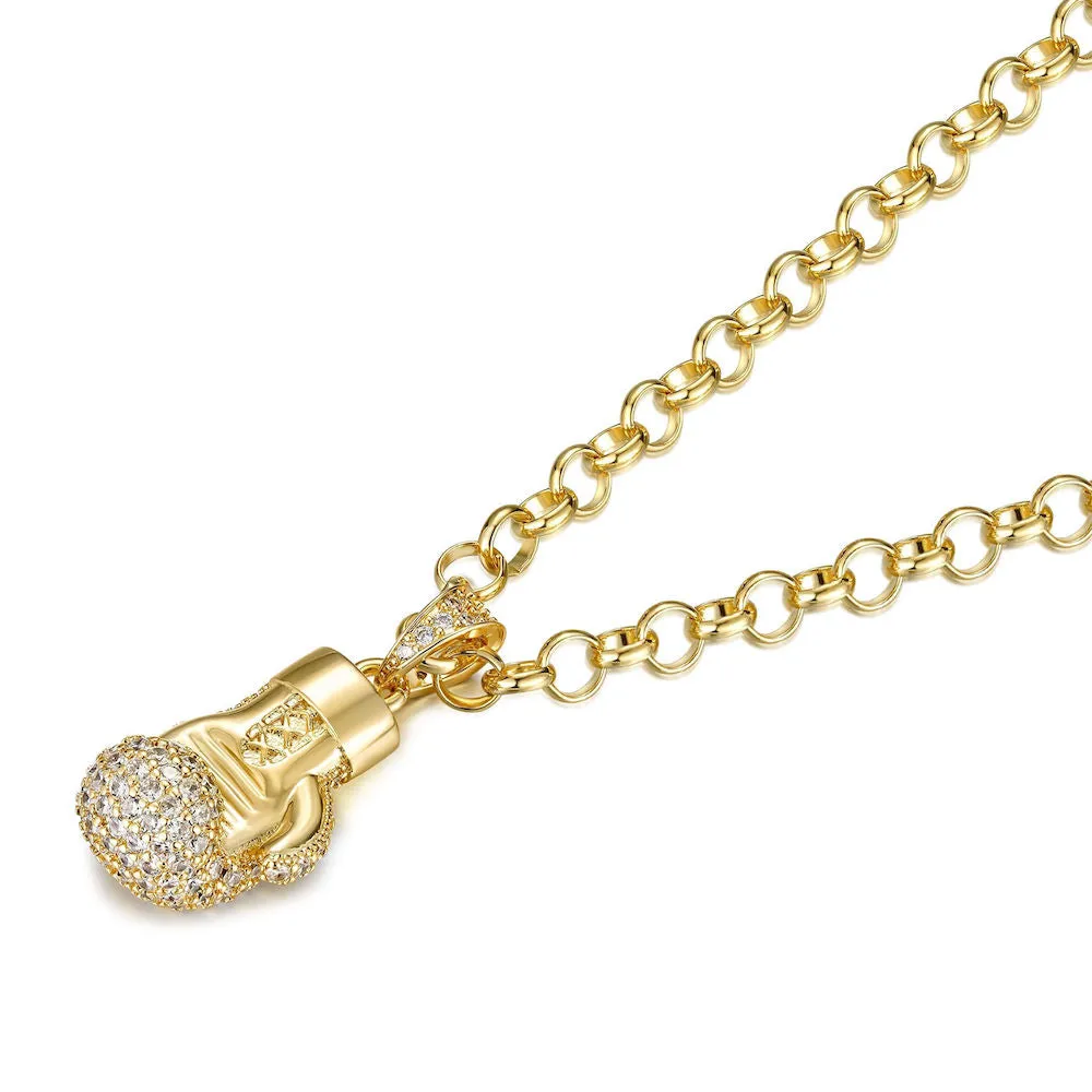 Gold Filled Bonded Boxing Glove Pendant With Stones 22 Inch