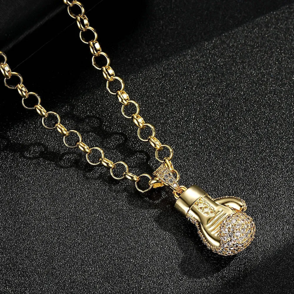 Gold Filled Bonded Boxing Glove Pendant With Stones 22 Inch