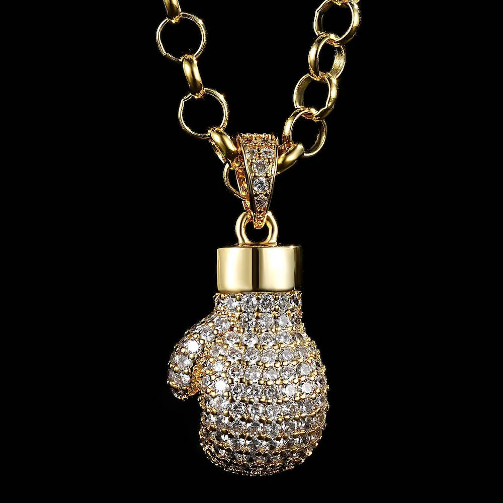 Gold Filled Bonded Boxing Glove Pendant With Stones 22 Inch