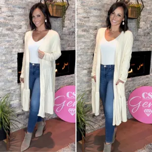 IVORY CREAM Tier Down Long Sleeve Duster Cardigan