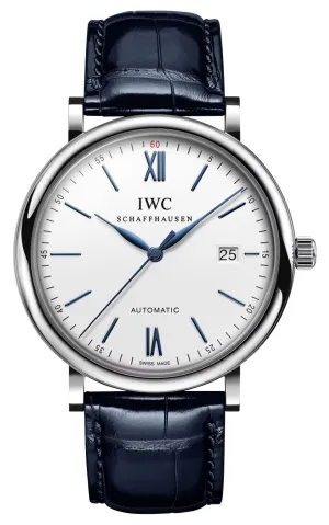 IWC Portofino Automatic Stainless Steel Silver Dial Blue Leather Strap Date Mens Watch IW356501