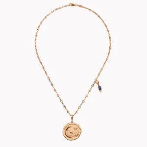 Large Cosmic Coin & Sapphire Charm Necklace