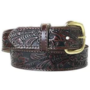 Leaf Tooling Trip Stitch Genuine Tan Leather Western Belt