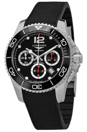 Longines HydroConquest Automatic Chronograph Stainless Steel Black Dial Black Rubber Strap Date Divers Mens Watch L3.883.4.56.9