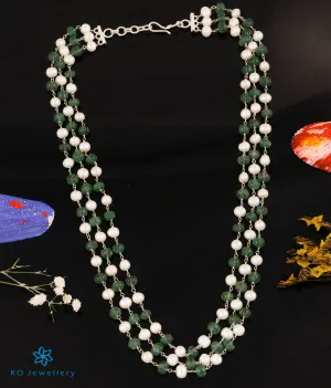 The Sujan 3 layer Silver Onyx & Pearl Necklace