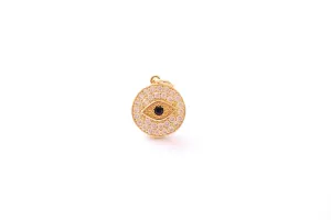 Wholesale Evil Eye Micro Pave Sapphire Blue CZ Disc Charm - Eye of Ra Yoga Ohm Meditation Hamsa Cubic Zirconia HarperCrown Pendants B208