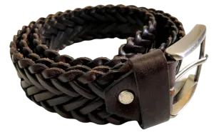 Woven Leather Belt Dark Brown 3,5 cm